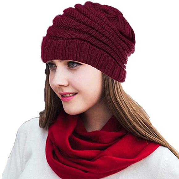 Warm Slouchy Beanie Hat in Dark Red for Men & Women - Picture 2 of 5